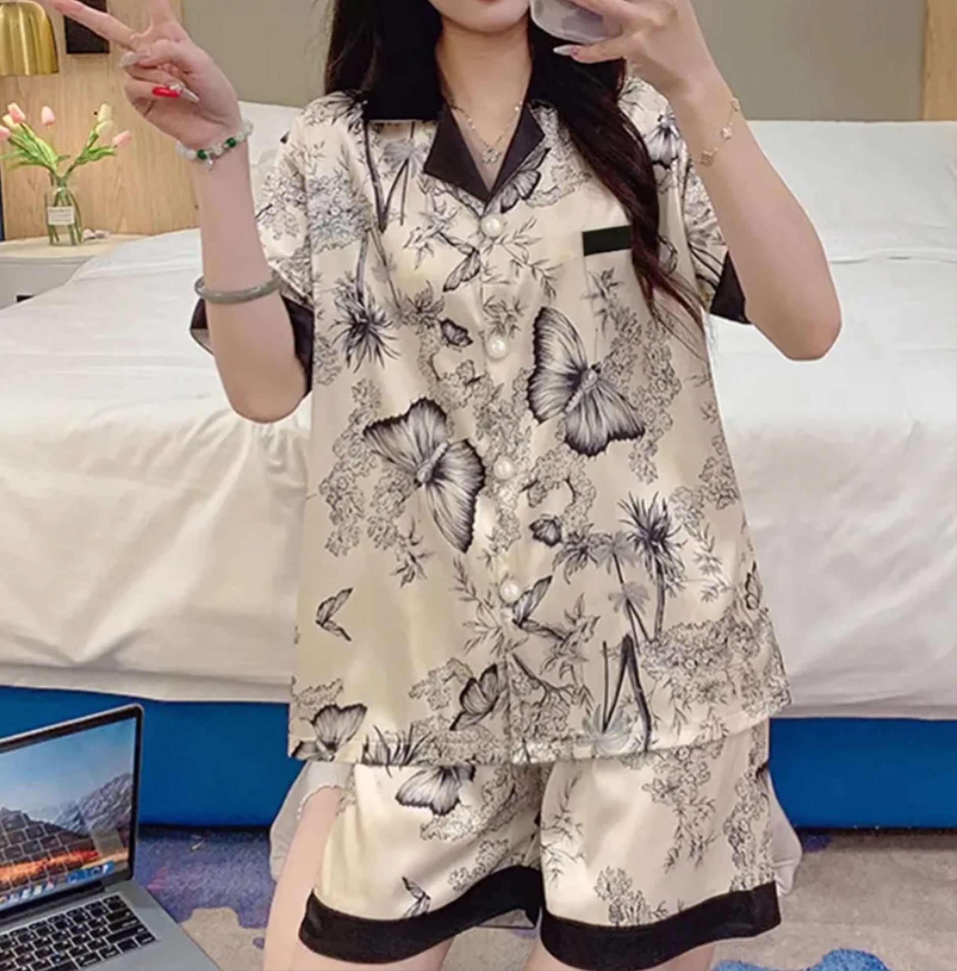 Women wearing Butterfly Print Pajama Set