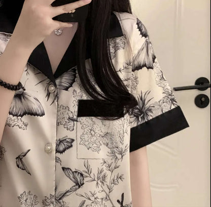 butterfly print pajama set shirt 